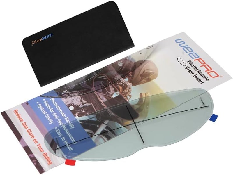 RVBASICS Photochromic and Anti-Fog Film for Motorcycle Helmet Visor Helmet Shield Insert Lens Transitional Visor Film from A Clear to A Indigo Tint,Stay Transparent Indoors,Darken in the Sun,Visual Comfort - Image 1